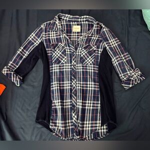 Ci Sono Navy Pink and White Plaid Shirt